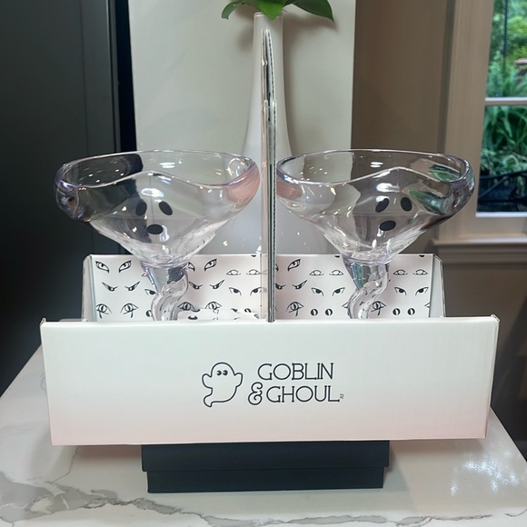 Goblin & Ghoul Ghost Coupe Glasses Drinkware Set of 2 Halloween NWT - Picture 1 of 8